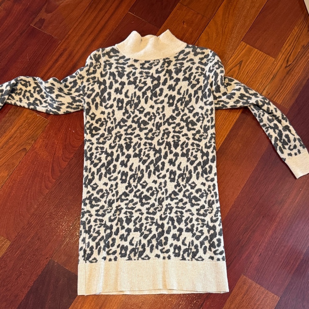 LOFT Cream and Black Leopard Print Dress